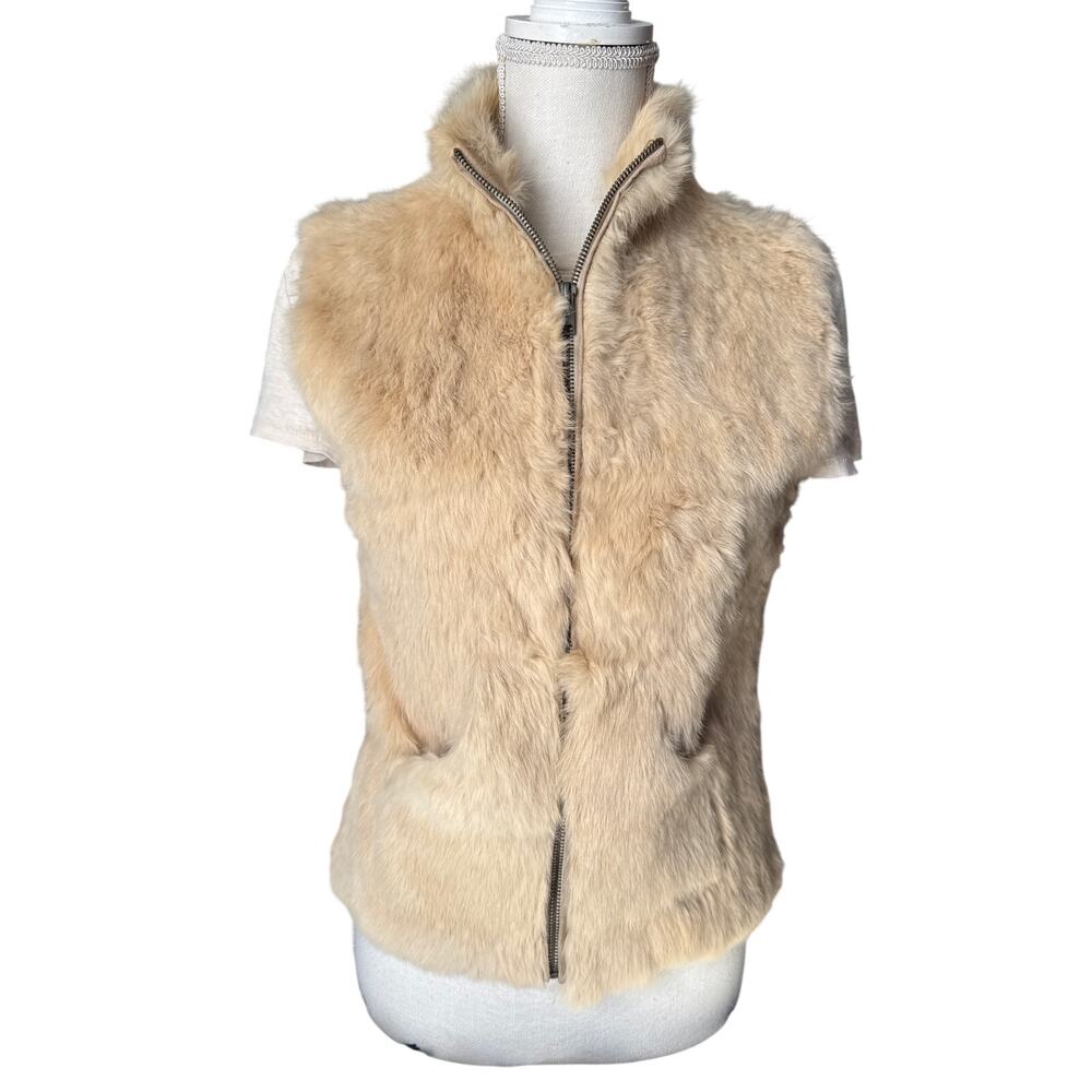 White‎ House Black Market Rabbit Fur Wool Zip Front Vest